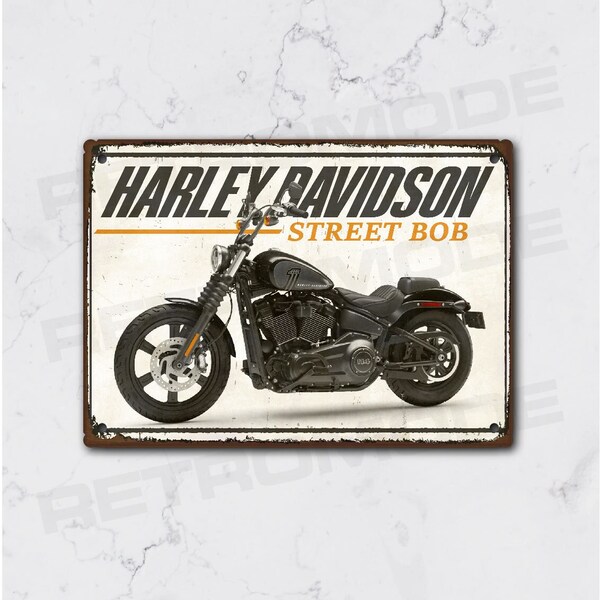 Plaque métal vintage Harley Davidson Street bob, idée cadeau pour les passionnés de moto, décoration motard