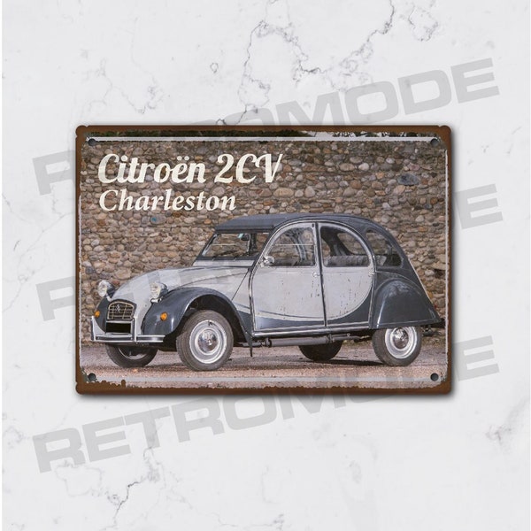 Plaque métal vintage citroën 2cv charleston,  idée cadeau fan de voiture, déco garage