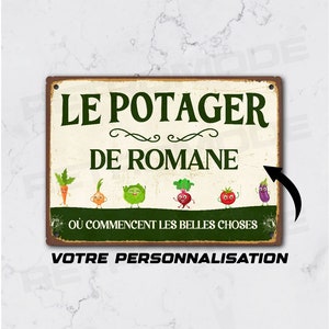 Plaque métal vintage potager personnalisé, idée cadeau pour jardinier, décoration de jardin