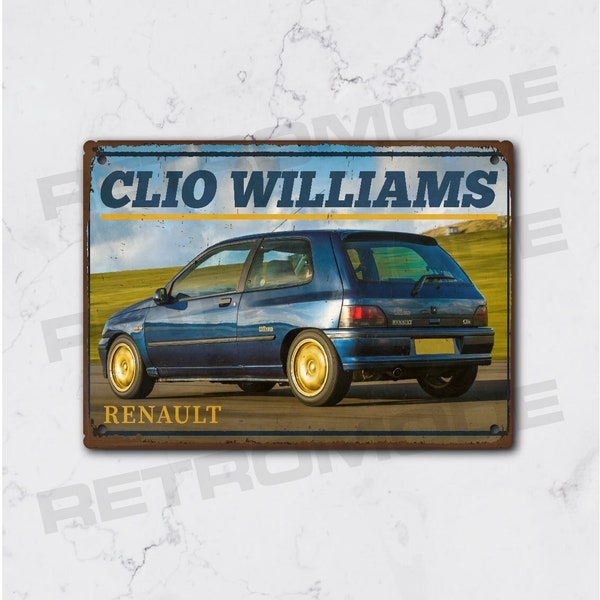 Plaque métal vintage renault clio williams, idée cadeau pour fan de voiture