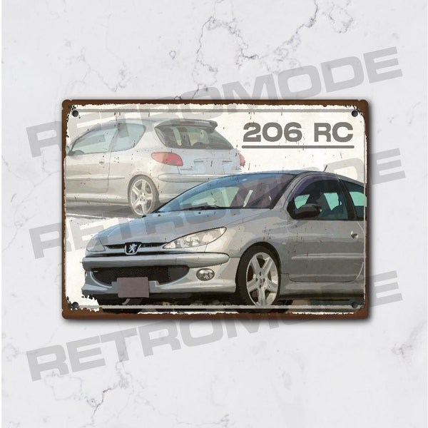 Vintage 206 rc metal plate, gift idea for car enthusiasts