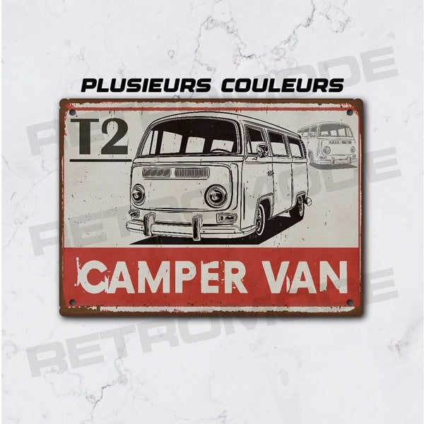 Plaque métal vintage combi T2, idée cadeau pour fan de van, décoration camping car