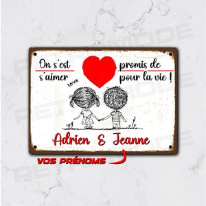 Plaque métal vintage couples personnalisés, idée cadeau de saint valentin, décoration murale avec prénoms