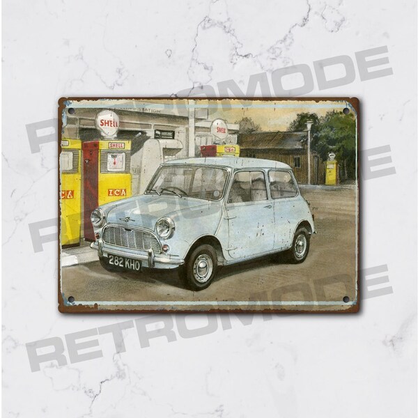 Plaque métal vintage austin mini, idée cadeau pour fan de voiture