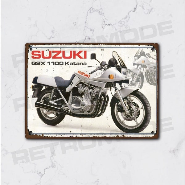 Plaque métal vintage suzuki gsx 1100 katana, idée cadeau pour les fan de moto de collection, déco gsx 1100