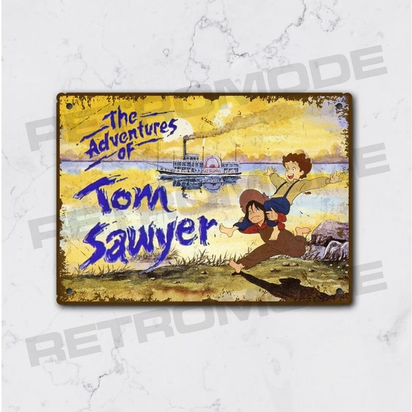 Plaque métal vintage les aventures de Tom Sawyer, décoration murale dessin animé