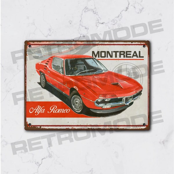 Plaque métal vintage alfa romeo montreal, cadeau idéal pour fan de voiture