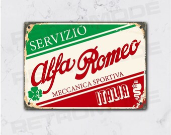 Plaque métal vintage alfa romeo servizio, idée cadeau pour fan de voiture, déco garage