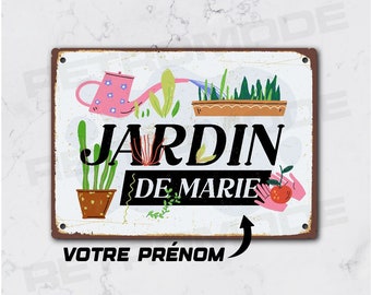 Plaque métal vintage jardin personnalisé, idée cadeau pour jardinier