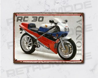 Vintage honda rc30 metal plate, gift idea for collector's motorcycle fans, racing motorcycle decoration