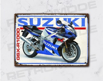 Plaque métal vintage Suzuki GSX-R1000, décoration murale pour passionné de moto
