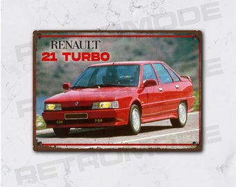 Vintage renault 21 turbo metal plate, car fan gift idea, r21 decoration