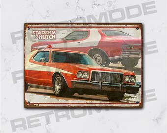 Plaque métal vintage starsky et hutch, décoration murale ford gran torino