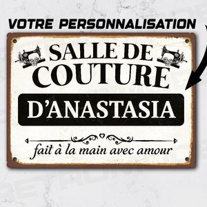 Plaque métal vintage salle de couture personnalisée, décoration murale pour couturière, panneau de porte pour pièce créatif design