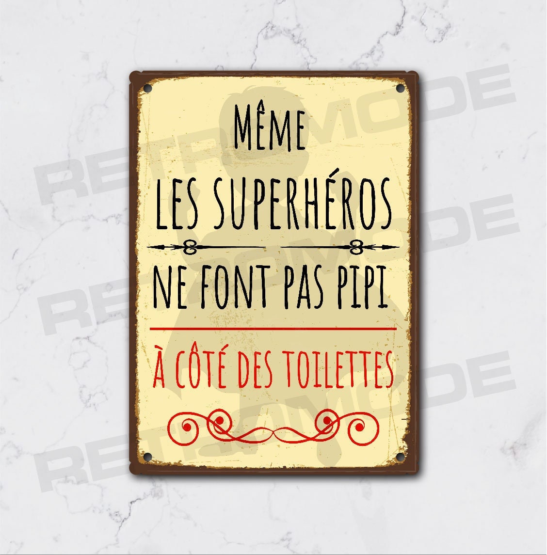 Plaque Métal Vintage Citation WC Toilettes - Décoration Déco Humour Pour Salle De Bain, Fabriqué En France