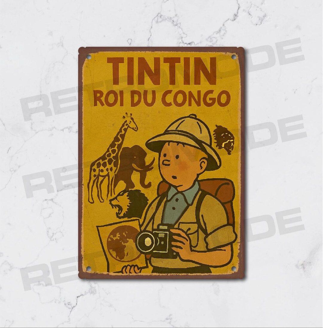 Tintin King of the Congo Plaque, Vintage Metal Wall Decoration