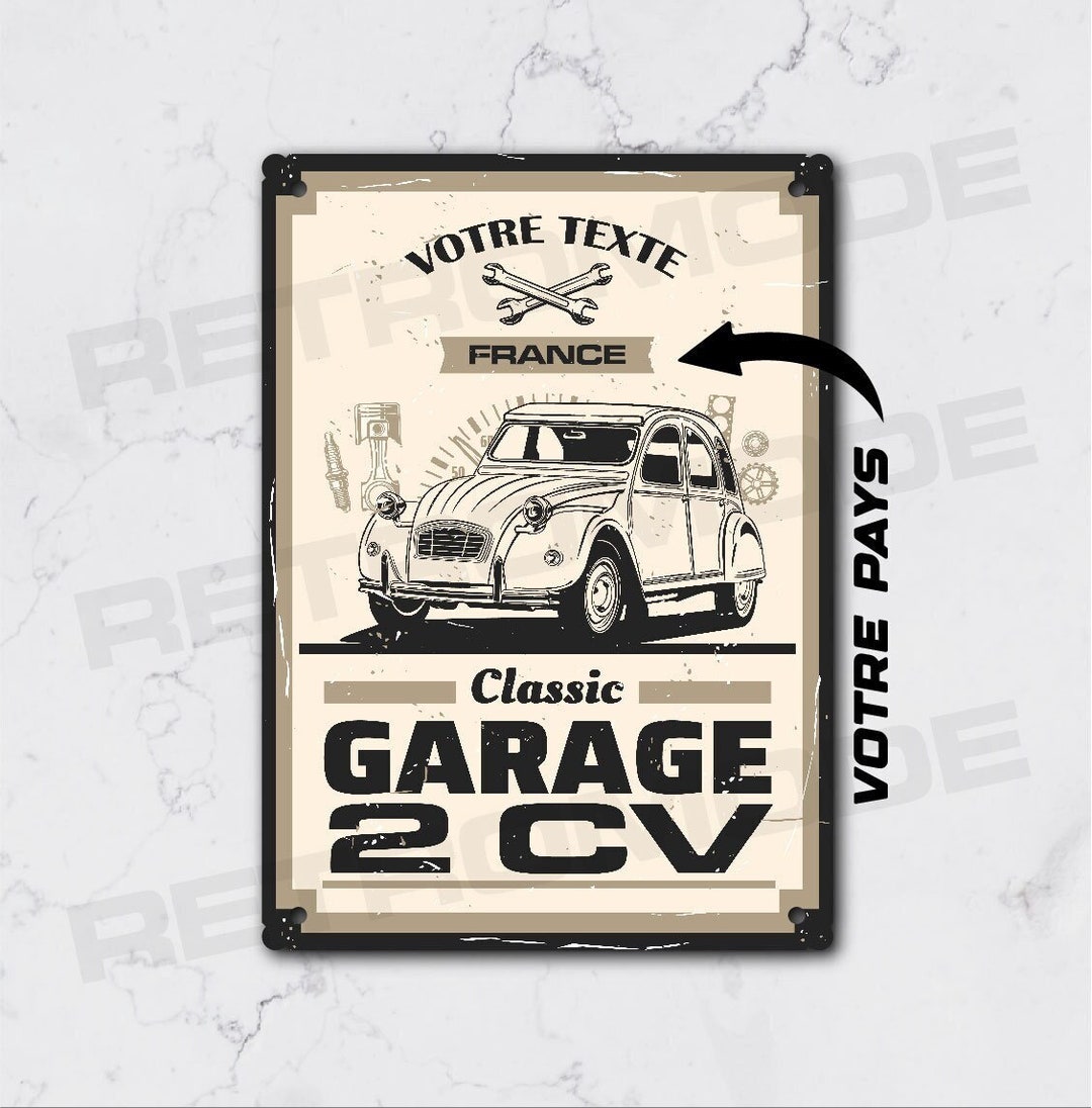 Plaque métal vintage Citroën 2CV personnalisée, décoration de garage