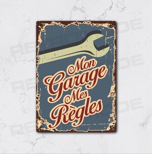 Plaque Métal Humour 'Mes Règles Pour Les Outils' - Déco Garage Atelier Vintage - 15x20 Cm