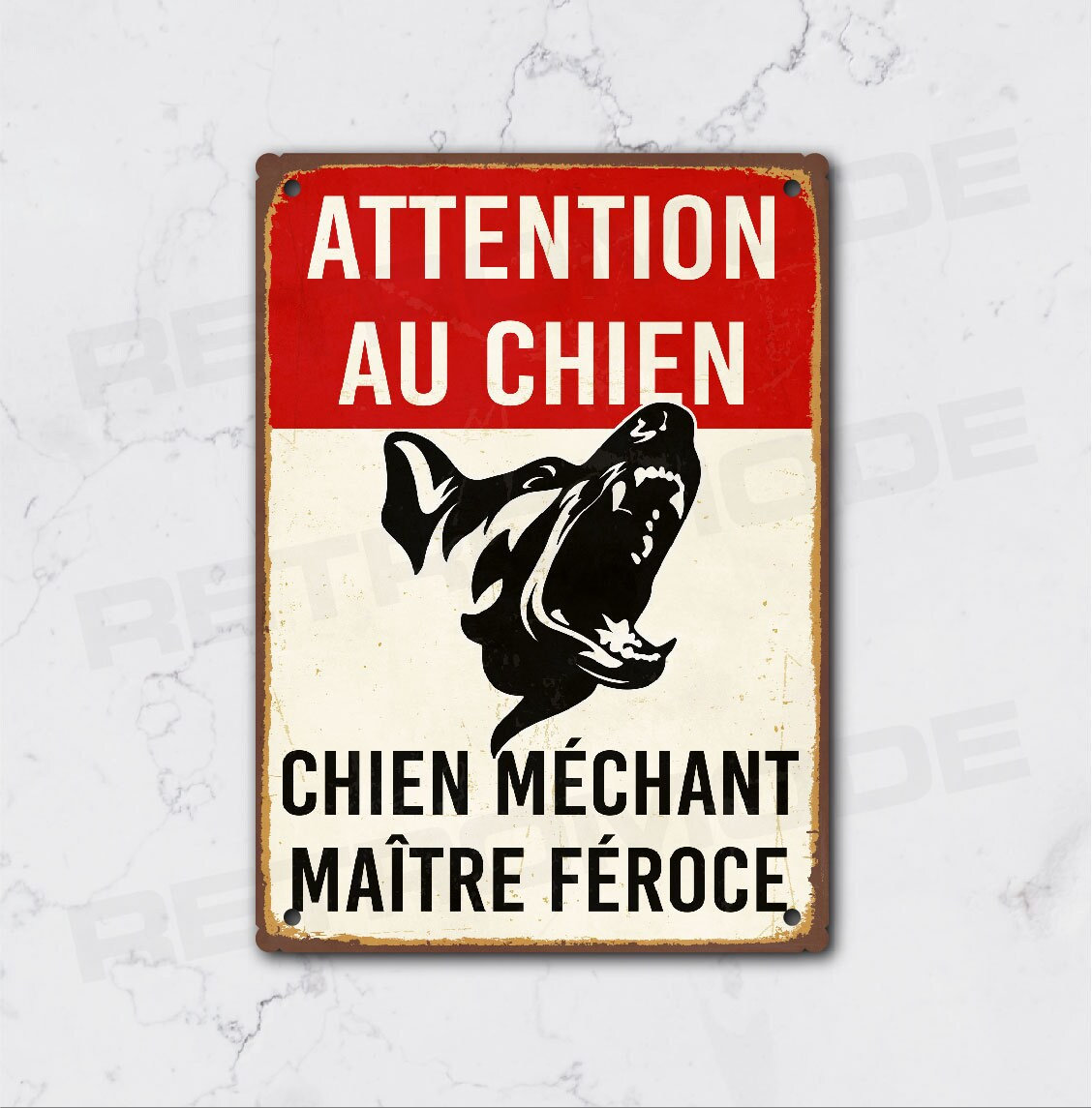 Plaque de portail Attention au chien Shar-Peï bizarre le maitre est pire main image 1
