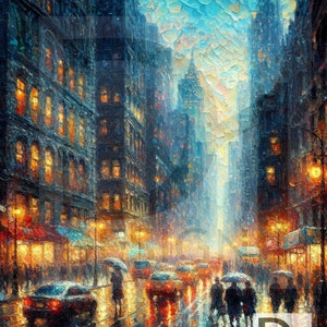 Rainy Night Cityscape York City Skyline Lights Rainy Night PrintModern Wall Decor Wall Art UAS