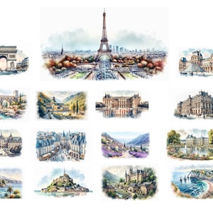 Frankreich Sehenswuerdigkeiten Postkarten Set - 15 Landschaften Digital Download - Paris, Nizza, Eiffelturm, Louvre, Versailles, Mont Saint-Michel