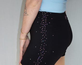 Black Figure Skater Shorts with Gemstone Accents, Performance Ice Skating Apparel