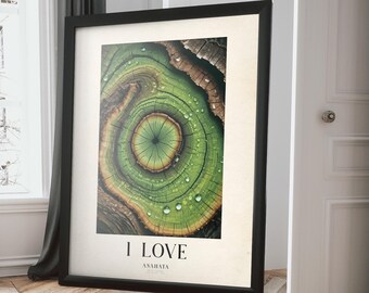 Poster da parete "I Love Chakra del cuore", ANAHATA CHAKRA, illustrazione di energia organica spirituale, decorazione per la casa yoga