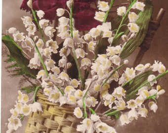 Carte postale vintage française bouquet de fleurs de muguet - carte postale porte-bonheur