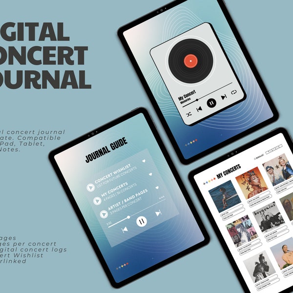 Digital Concert Journal, Concert Journal Template for iPad Goodnotes, Concert Wishlist, Concert Memories, Concert Review, Concert Log