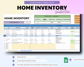 Home Inventory Spreadsheet, Home Inventory Checklist, Home Inventory Tracker, Personal Property Valuables Spreadsheet, Insurance Inventory