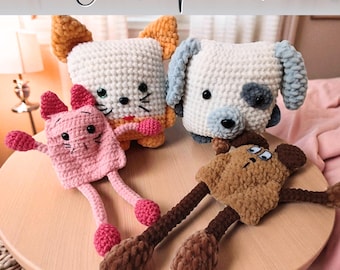4in1 Amigurumi Crochet Pattern Bundle: Tuggy Dog & Cat, Cubby Cat Pillows (PDF Download)