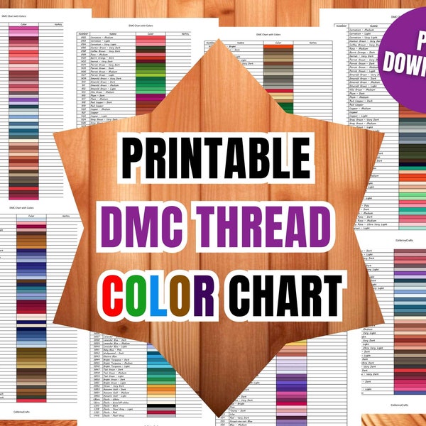 DMC Printable Color Chart Inventory Sheets with Notes Digital Download DMC Chart Instant Cross Stitch Floss Thread Color Sample Chart PDF