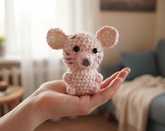 Pearla the Beaded-Ear Mouse Crochet Pattern, Low-Sew Amigurumi Mouse PDF, Easy Bead Plush Yarn Mini Mouse Tutorial