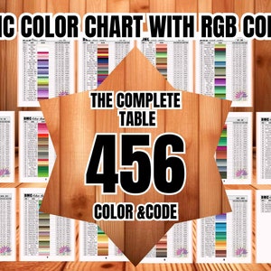 DMC-kleurenkaarten met 456 kleuren en RGB-codes Digitale download Afdrukbare DMC-grafiek Instant Cross Stitch Floss Thread Kleurvoorbeeldgrafiek Pdf