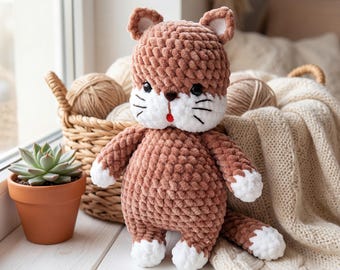 Cat Crochet Pattern – Nugget the Gentle Cat Amigurumi Plush PDF, Cute Chenille Kitten Pattern, English Digital Download