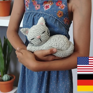 Padrão de crochê de gato dormindo – Padrão de gato amigurumi, gatinho fofo dormindo em PDF, crochê fácil para iniciantes (disponível em inglês e alemão)