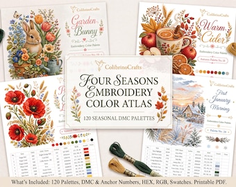 Four Seasons Embroidery Color Atlas, 120 Seasonal DMC Color Palettes, Thread Color Chart, HEX RGB Codes, Printable Pdf