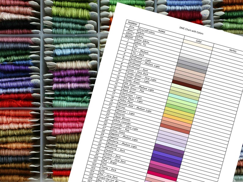DMC Printable Color Chart Inventory Sheets with Notes Digital Download DMC Chart Instant Cross Stitch Floss Thread Color Sample Chart PDF imagem 6