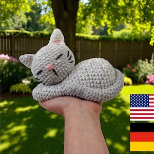 Mimi Snooze Sleeping Cat Crochet Pattern – Low Sew Amigurumi PDF Easy Beginner Friendly Pattern – Instant Download English & German Versions