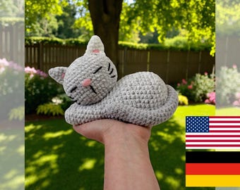 Mimi Snooze Sleeping Cat Crochet Pattern – Low Sew Amigurumi PDF Easy Beginner Friendly Pattern – Instant Download English & German Versions