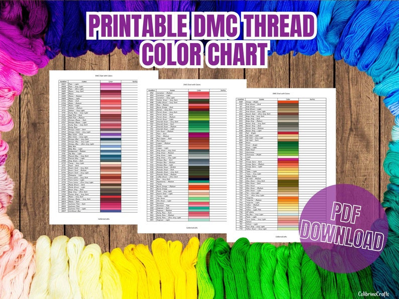 DMC Printable Color Chart Inventory Sheets With Notes Digital Download