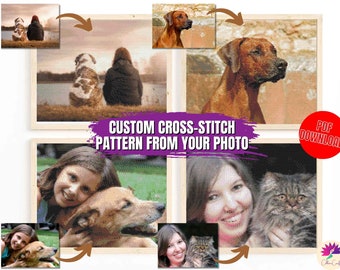 Custom Counted Cross Stitch Pattern From Your Photo - PDF Cross-Stitch Chart Hoop Embroidery Digital Download Unique Modern Cross-Stitchers