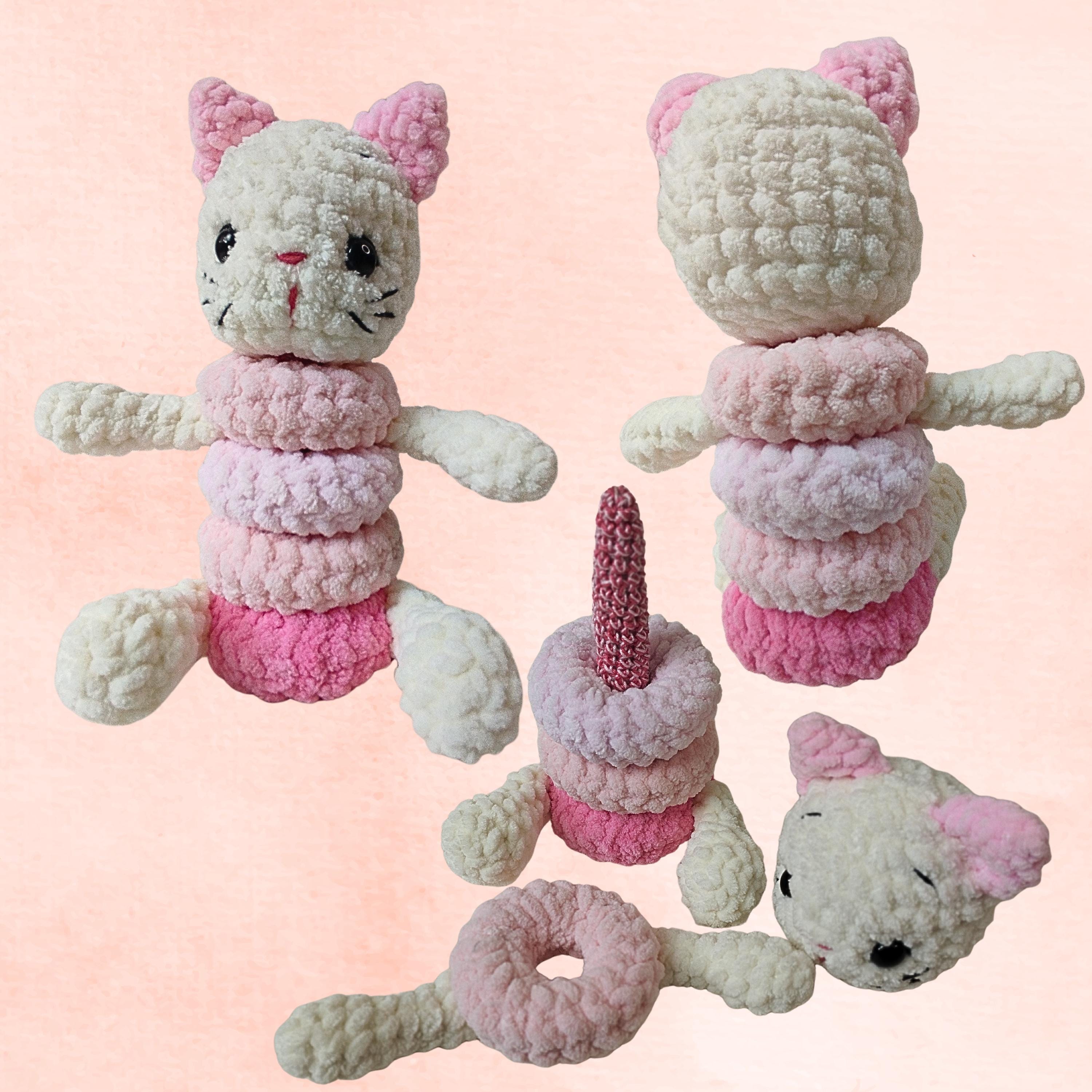Cat Stacking Toy Crochet Pattern 'Nala Cuddleloop' Cat Amigurumi Baby Activity Toy-Kitten Ring Tower Beginner Crochet Montessori Digital Pdf - Thumbnail 4