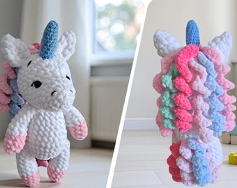 Lumina the Unicorn Crochet Pattern – Amigurumi Unicorn PDF, Plush Toy Pattern, Beginner-Friendly Chenille Yarn Pattern