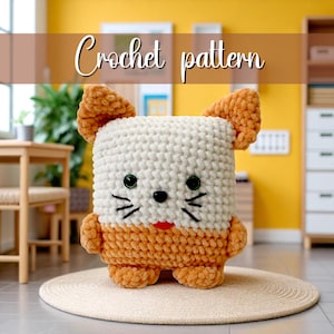 Luna Cubby Purr Cat Pillow Crochet Pattern – Easy Cat Pillow Amigurumi PDF | Beginner Soft Plush Toy | Cute Cat Cube Stuffie Pattern