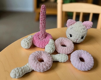 Patrón de crochet para apilar gatos – Nala Cuddleloop Amigurumi PDF, Juguete Montessori para bebé, Gato fácil de crochet