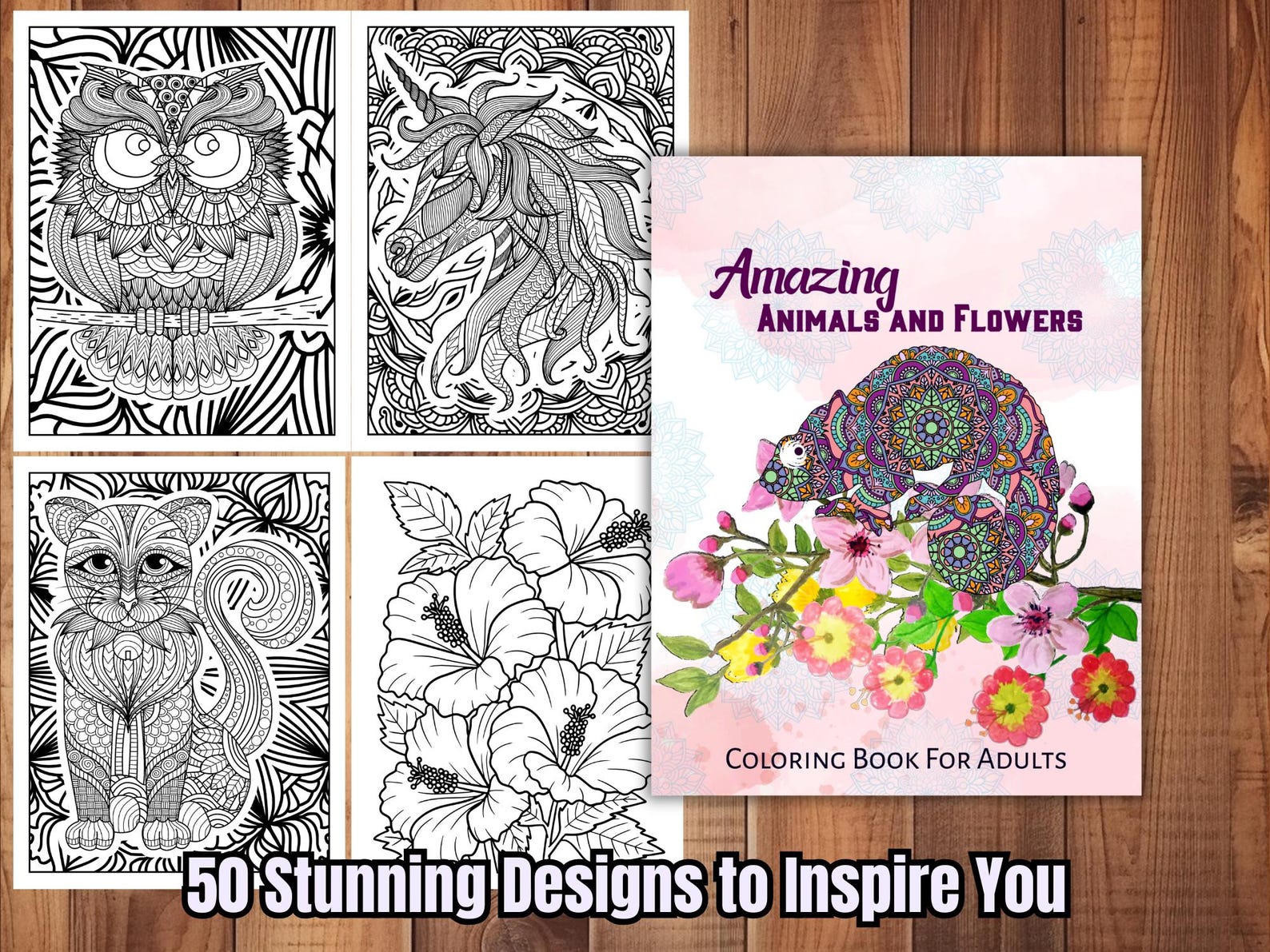 Animal & Flower Coloring Pages for Adults: 50 Printable Designs (PDF ...