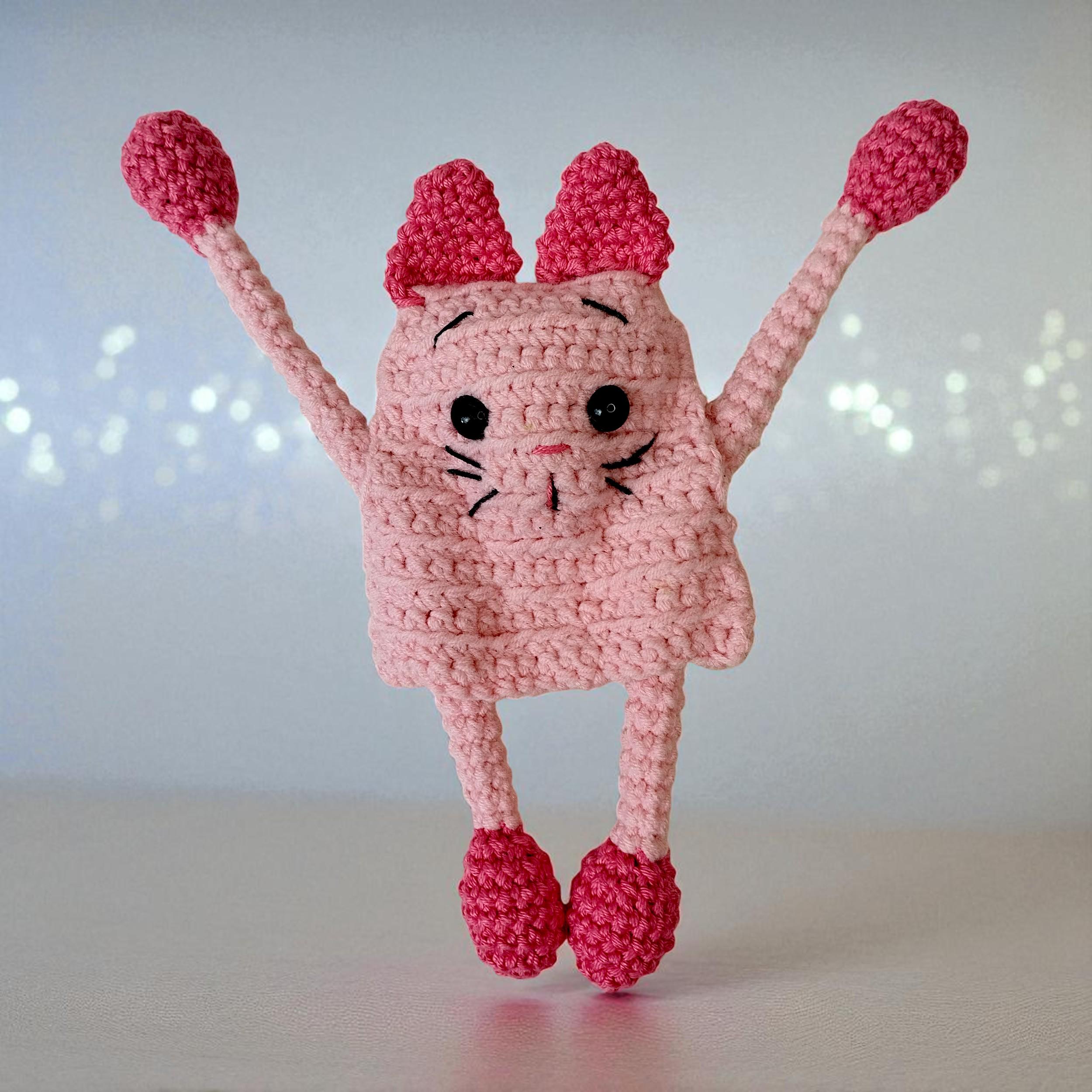 Stretchable Cat Crochet  Pattern - Stretchy Pull Toy Cupcake Tuggy Cat Crochet Pattern – Cat Hanging Sensory Crochet Montessori Baby Gift - Image 1