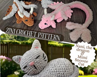 Crochet Dragon and Cat Amigurumi Pattern Bundle (PDF Pattern)