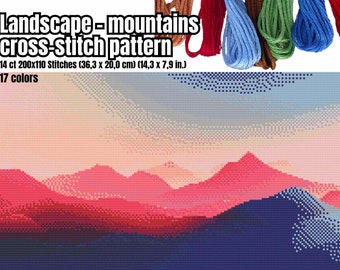 Landscape - Mountains Counted Cross Stitch Pattern - PDF Nature Cross-Stitch Chart Hoop Embroidery Art Digital Download Landscape Pattern